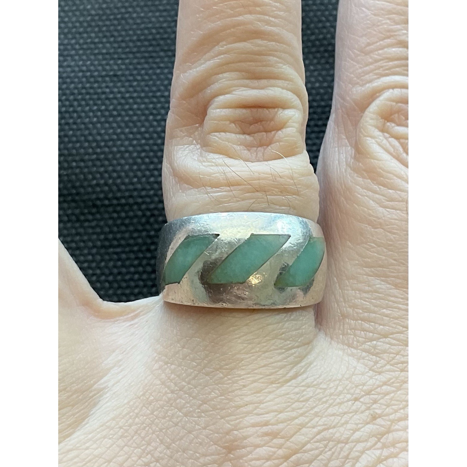 Jb 925 Sterling Silver Green Gemstone Inlay Ring Size 7 Native American Vintage